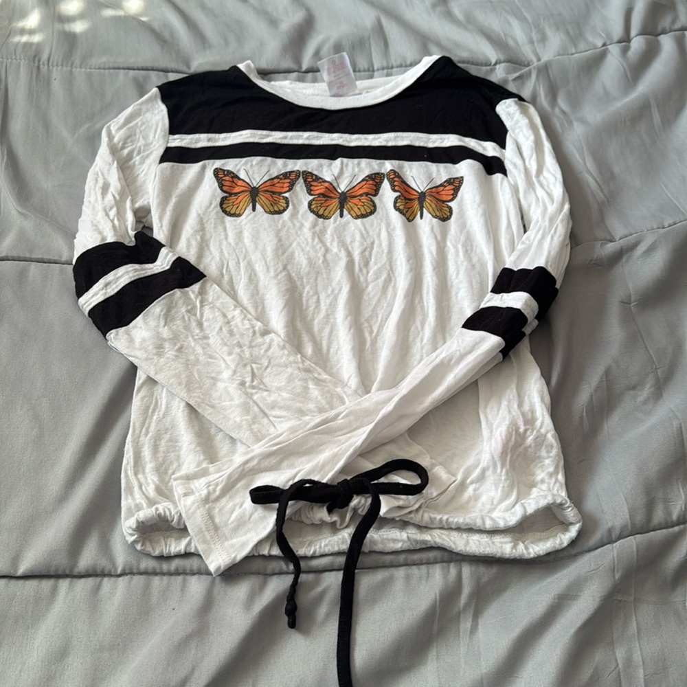 Butterfly Drawstring Long Sleeve Tee
